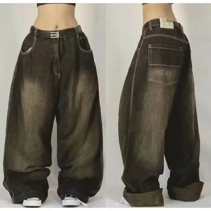 Streetwear New Fashion Oversized Print Baggy Jeans Y2K Harajuku Hip-Hop Vintage Pop Gothic High Waist Wide-Leg Pants Trousers - My Chroma Cart