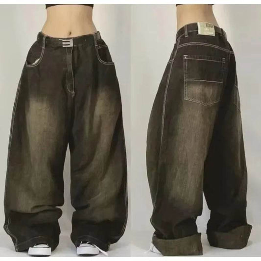 Streetwear New Fashion Oversized Print Baggy Jeans Y2K Harajuku Hip-Hop Vintage Pop Gothic High Waist Wide-Leg Pants Trousers - My Chroma Cart