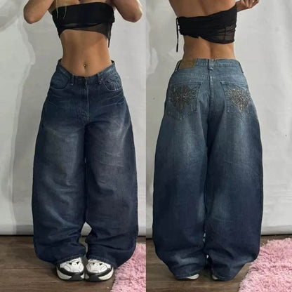 Streetwear New Fashion Oversized Print Baggy Jeans Y2K Harajuku Hip-Hop Vintage Pop Gothic High Waist Wide-Leg Pants Trousers - My Chroma Cart