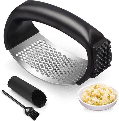 Garlic Press Rocker, Stainless Steel Garlic Mincer and Garlic Crusher, Easy-Squeeze Garlic Tool with Peeler and Cleaning Brush for Smashing Garlic Stainless Steel - My Chroma Cart