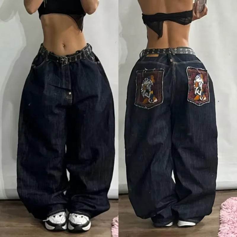 Streetwear New Fashion Oversized Print Baggy Jeans Y2K Harajuku Hip-Hop Vintage Pop Gothic High Waist Wide-Leg Pants Trousers - My Chroma Cart