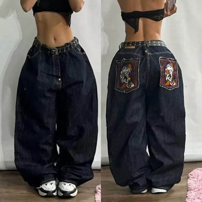 Streetwear New Fashion Oversized Print Baggy Jeans Y2K Harajuku Hip-Hop Vintage Pop Gothic High Waist Wide-Leg Pants Trousers - My Chroma Cart