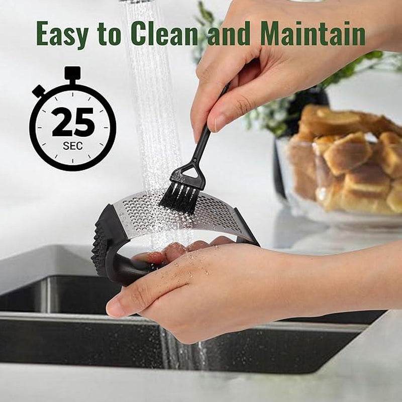 Garlic Press Rocker, Stainless Steel Garlic Mincer and Garlic Crusher, Easy-Squeeze Garlic Tool with Peeler and Cleaning Brush for Smashing Garlic Stainless Steel - My Chroma Cart