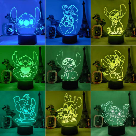 Lilo & Stitch Cartoon 7/16 Colors Creative 3D Lamp Anime Figure LED Night Lamp Touch Table Lamp Ornaments Kids Toys Gifts - My Chroma Cart