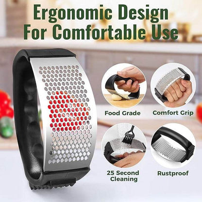 Garlic Press Rocker, Stainless Steel Garlic Mincer and Garlic Crusher, Easy-Squeeze Garlic Tool with Peeler and Cleaning Brush for Smashing Garlic Stainless Steel - My Chroma Cart