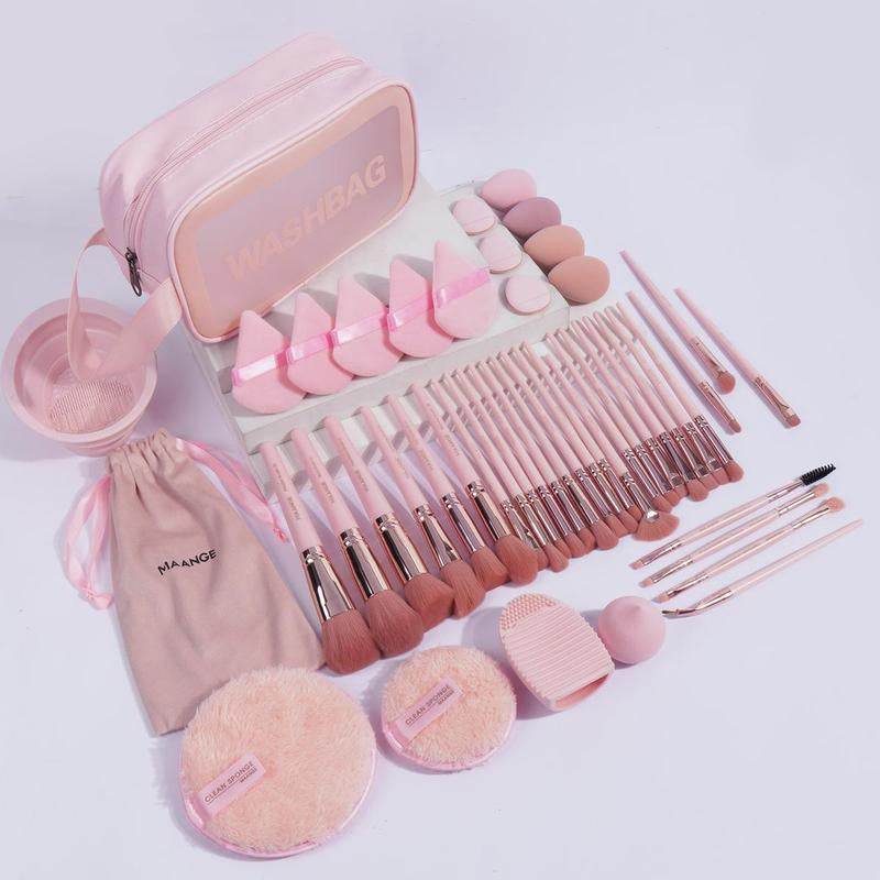 MAANGE Makeup Tool Set, 49Pcs/Set Soft Makeup Brushes, Beauty Sponge, Makeup Puffs, Face Wash Puff, Brush Cleansing Mat & Makeup Storage Bag, Makeup Tool Kit, Makeup Brush Full Set, Makeup Sponges, Cosmetic Tool - My Chroma Cart