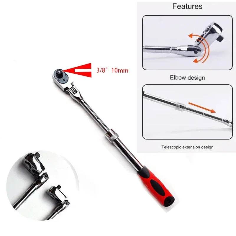 1/4 1/2 3/8 72-Tooth Carbon Steel Retractable Ratchet Wrench Automatic Quick Release Spanner Multifunctional Hand Tool - My Chroma Cart