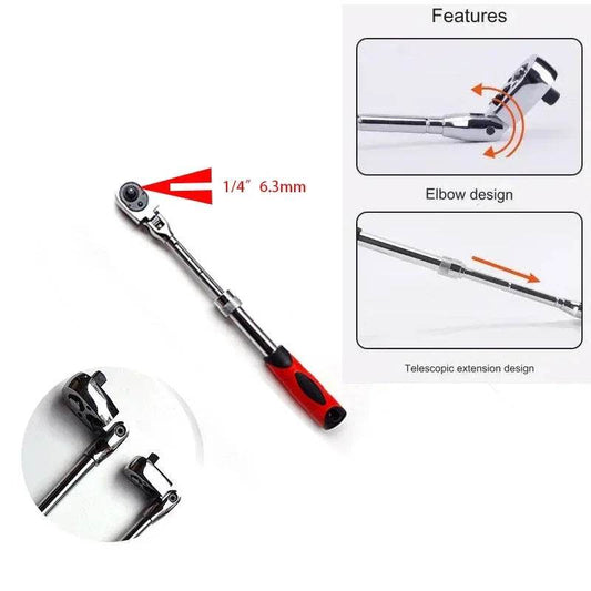 1/4 1/2 3/8 72-Tooth Carbon Steel Retractable Ratchet Wrench Automatic Quick Release Spanner Multifunctional Hand Tool - My Chroma Cart